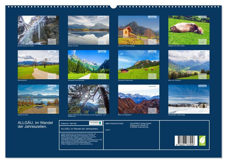 Produktbild: ALLG&Auml;U, im Wandel der Jahreszeiten. (hochwertiger Premium Wandkalender 2026 DIN A2 quer), Kunstdruck in Hochglanz