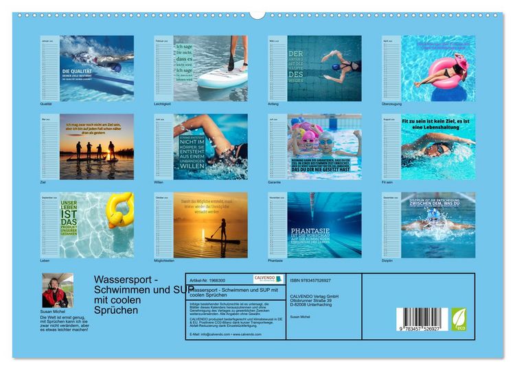 Produktbild: Wassersport - Schwimmen und SUP mit coolen Spr&uuml;chen (hochwertiger Premium Wandkalender 2026 DIN A2 quer), Kunstdruck in Hochglanz