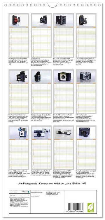 Produktbild: Familienplaner 2026 - Alte Fotoapparate - Kameras von Kodak der Jahre 1905 bis 1977 mit 5 Spalten (Wandkalender, 21 x 45 cm) CALVENDO