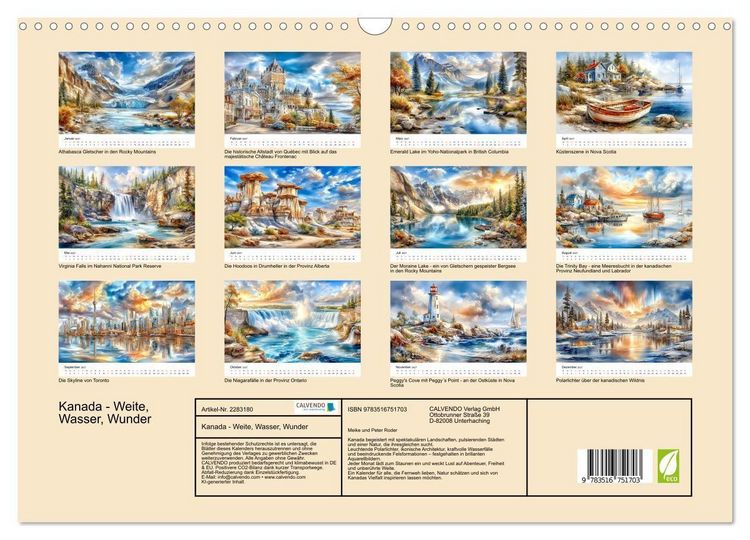 Produktbild: Kanada - Weite, Wasser, Wunder (Wandkalender 2027 DIN A3 quer), CALVENDO Monatskalender