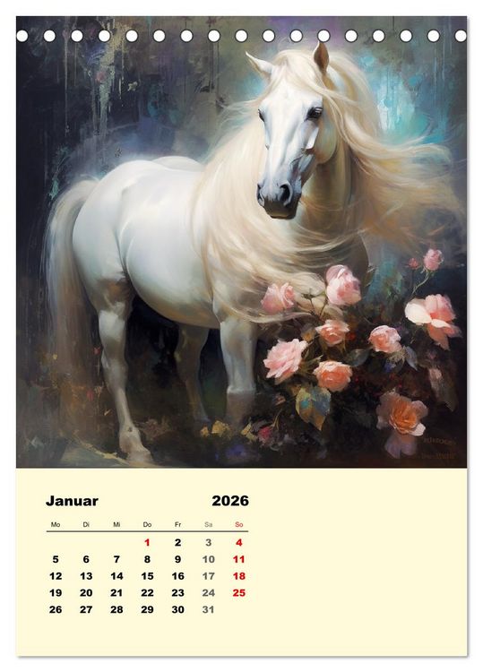 Produktbild: Pferde im romantischen Barockstil (Tischkalender 2026 DIN A5 hoch), CALVENDO Monatskalender