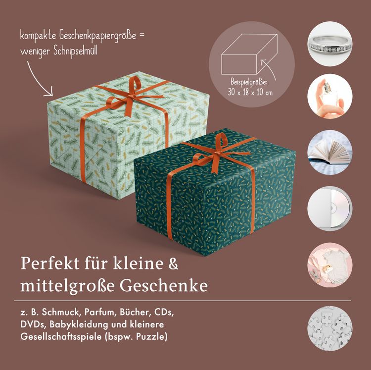 Produktbild: Geschenkpapier Set Weihnachten f&uuml;r Erwachsene: Tannenzweige, kariert (modern, edel, gr&uuml;n)