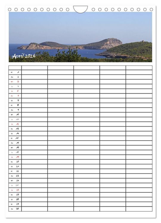 Produktbild: Ibiza / Familienplaner (Wandkalender 2026 DIN A4 hoch), CALVENDO Monatskalender