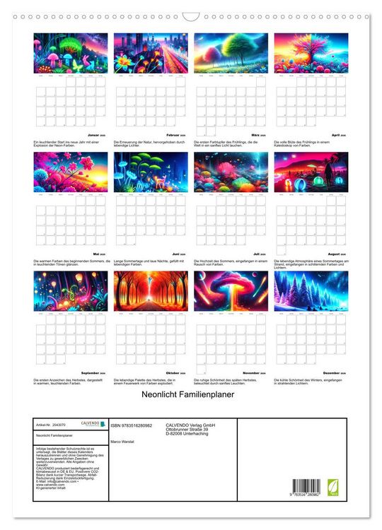 Produktbild: Neonlicht Familienplaner (Wandkalender 2026 DIN A2 hoch), CALVENDO Monatskalender