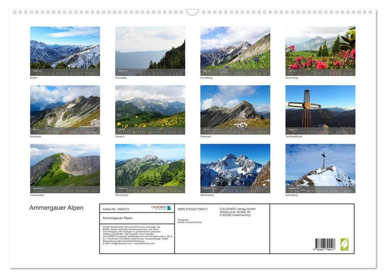 Produktbild: Ammergauer Alpen (Wandkalender 2026 DIN A2 quer), CALVENDO Monatskalender