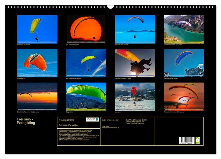 Produktbild: Frei sein - Paragliding (Wandkalender 2026 DIN A2 quer), CALVENDO Monatskalender