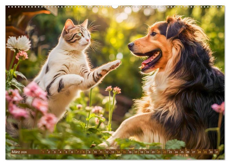 Produktbild: Bauernhof-Freunde - Hunde und ihre tierischen Freundschaften (Wandkalender 2026 DIN A2 quer), CALVENDO Monatskalender