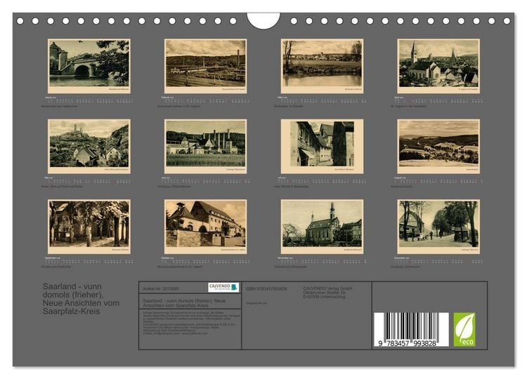 Produktbild: Saarland - vunn domols (frieher), Neue Ansichten vom Saarpfalz-Kreis (Wandkalender 2026 DIN A4 quer), CALVENDO Monatskalender