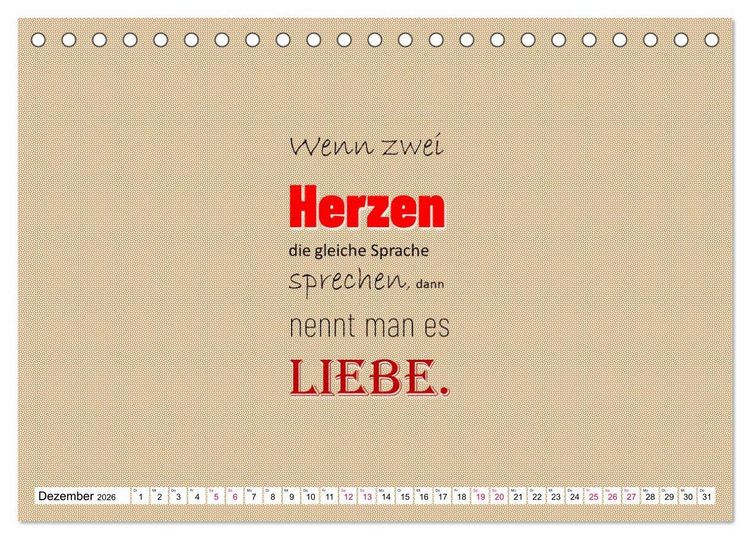 Produktbild: Zitate und Spr&uuml;che In Sachen LIEBE (Tischkalender 2026 DIN A5 quer), CALVENDO Monatskalender