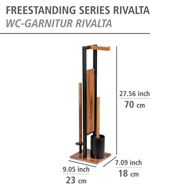 Produktbild: Stand WC-Garnitur Mod. Rivalta Acacia, Akazienholz und schwarz lackierter Stahl