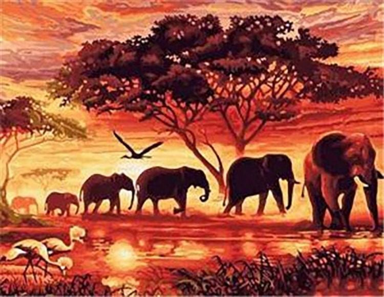 Produktbild: Diamond Painting Elefanten in der Savanne (Design 25x35)30x40 cm