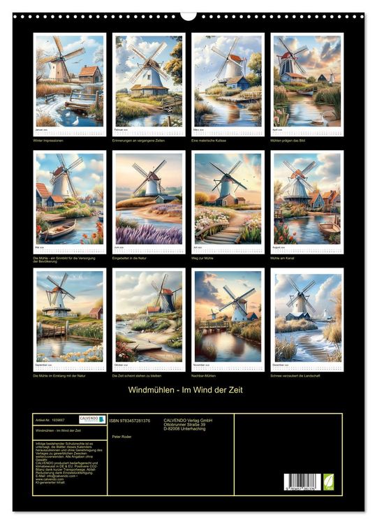 Produktbild: Windm&uuml;hlen - Im Wind der Zeit (Wandkalender 2026 DIN A2 hoch), CALVENDO Monatskalender