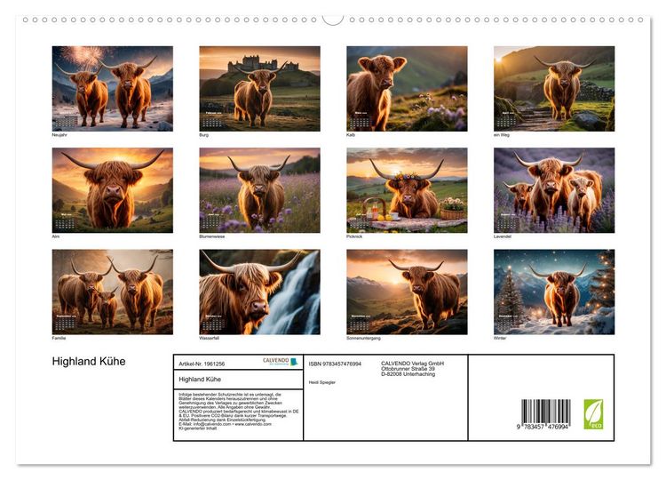 Produktbild: Highland K&uuml;he (hochwertiger Premium Wandkalender 2026 DIN A2 quer), Kunstdruck in Hochglanz