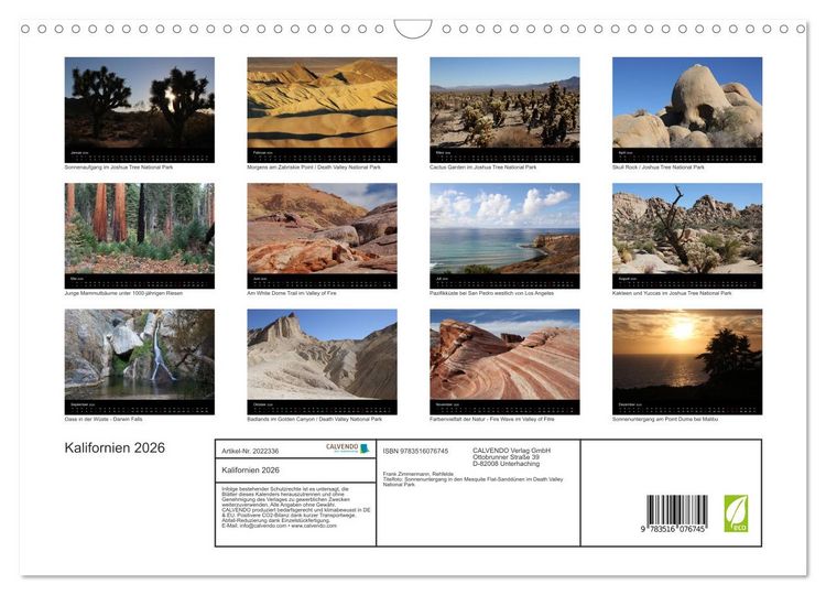 Produktbild: Kalifornien 2026 (Wandkalender 2026 DIN A3 quer), CALVENDO Monatskalender