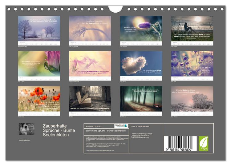 Produktbild: Zauberhafte Spr&uuml;che - Bunte Seelenbl&uuml;ten (Wandkalender 2026 DIN A4 quer), CALVENDO Monatskalender