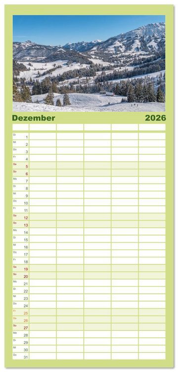 Produktbild: Familienplaner 2026 - Naturwunder Berge mit 5 Spalten (Wandkalender, 21 x 45 cm) CALVENDO