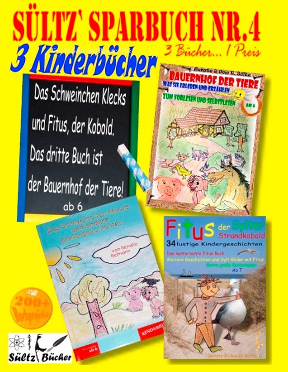 Produktbild: S&uuml;ltz' Sparbuch Nr.4 - 3 Kinderb&uuml;cher: Das Schweinchen Klecks und andere Kindergeschichten + Fitus, der Kobold + Bauernhof der Tiere