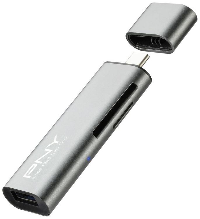 Produktbild: PNY R-TC-UA-3N1E01-RB Externer Speicherkartenleser USB-C&reg; USB 3.2 (Gen 1) Metallic