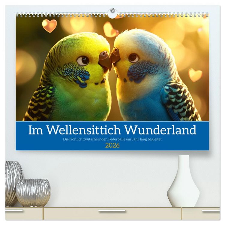 Produktbild: Im Wellensittich Wunderland (hochwertiger Premium Wandkalender 2026 DIN A2 quer), Kunstdruck in Hochglanz