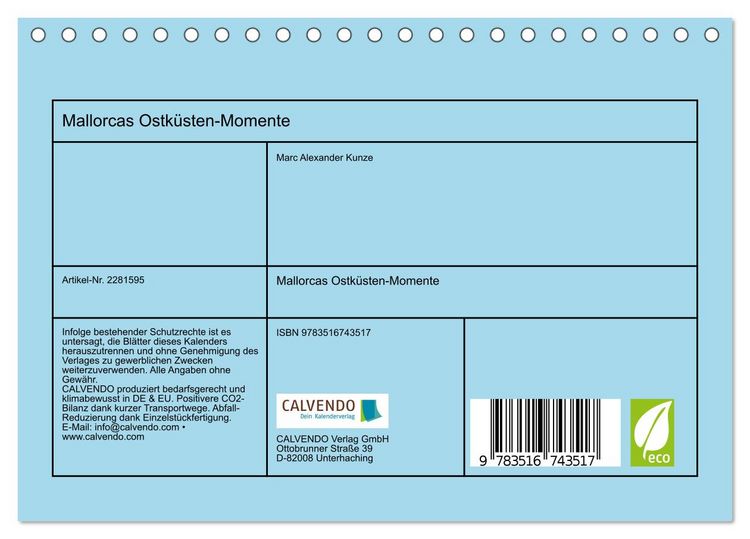 Produktbild: Mallorcas Ostk&uuml;sten-Momente (Tischkalender 2026 DIN A5 quer), CALVENDO Monatskalender