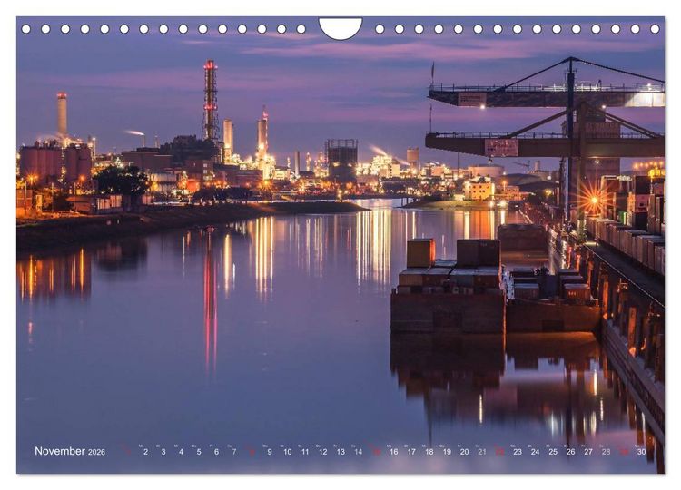 Produktbild: Mannheim 2026 - wenn es Nacht wird im Hafen (Wandkalender 2026 DIN A4 quer), CALVENDO Monatskalender