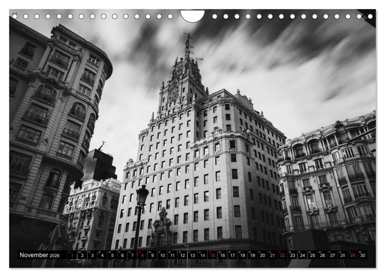 Produktbild: Madrid - Schwarz-Wei&szlig; Impressionen (Wandkalender 2026 DIN A4 quer), CALVENDO Monatskalender