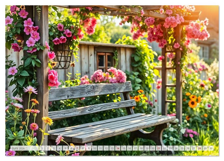 Produktbild: Wo G&auml;rten tr&auml;umen - Verwunschene R&uuml;ckzugsorte im Wandel der Jahreszeiten (Wandkalender 2026 DIN A3 quer), CALVENDO Monatskalender