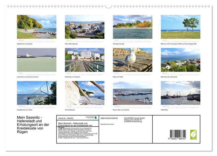 Produktbild: Mein Sassnitz - Hafenstadt und Erholungsort an der Kreidek&uuml;ste von R&uuml;gen (hochwertiger Premium Wandkalender 2026 DIN A2 quer), Kunstdruck in Hochglanz