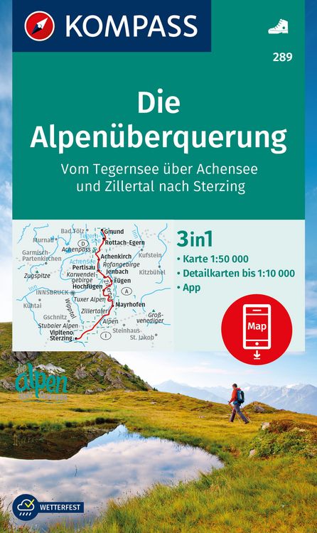 Produktbild: KOMPASS Wanderkarte 289 Die Alpen&uuml;berquerung - vom Tegernsee