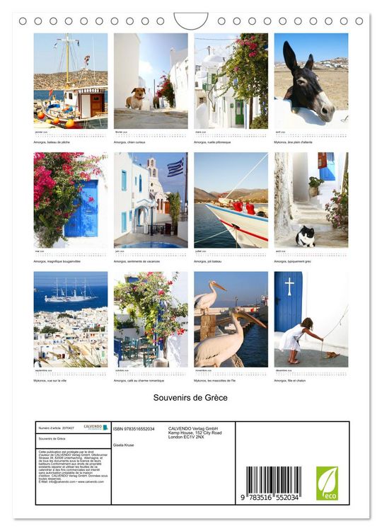 Produktbild: Souvenirs de Gr&egrave;ce (Calendrier mural 2026 DIN A4 horizontal), CALVENDO calendrier mensuel