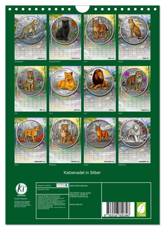 Produktbild: Katzenadel in Silber (Wandkalender 2026 DIN A4 hoch), CALVENDO Monatskalender