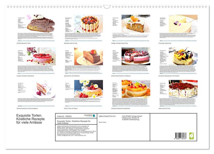 Produktbild: Exquisite Torten. K&ouml;stliche Rezepte f&uuml;r viele Anl&auml;sse (Wandkalender 2026 DIN A2 quer), CALVENDO Monatskalender