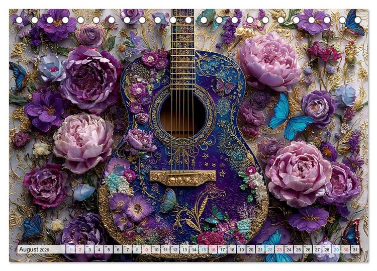 Produktbild: Saitenzauber &ndash; Gitarren im Bilderklang (Tischkalender 2026 DIN A5 quer), CALVENDO Monatskalender