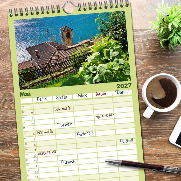 Produktbild: Familienplaner 2027 - Gandria - Malerisches Dorf am Luganer See mit 5 Spalten (Wandkalender, 21 x 45 cm) CALVENDO
