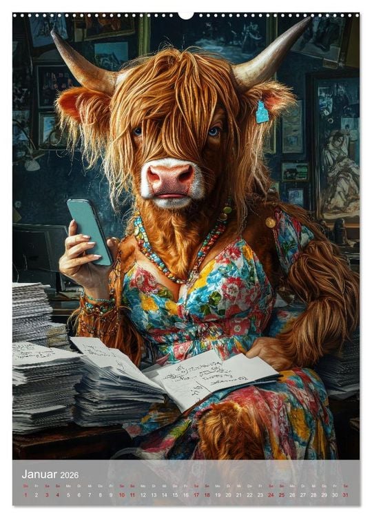 Produktbild: Dumme K&uuml;he - Schrecklich charmante Rindviecher (hochwertiger Premium Wandkalender 2026 DIN A2 hoch), Kunstdruck in Hochglanz