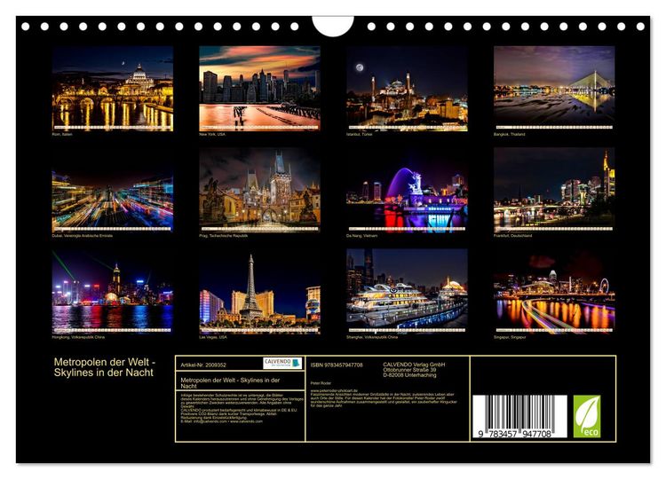 Produktbild: Metropolen der Welt - Skylines in der Nacht (Wandkalender 2026 DIN A4 quer), CALVENDO Monatskalender