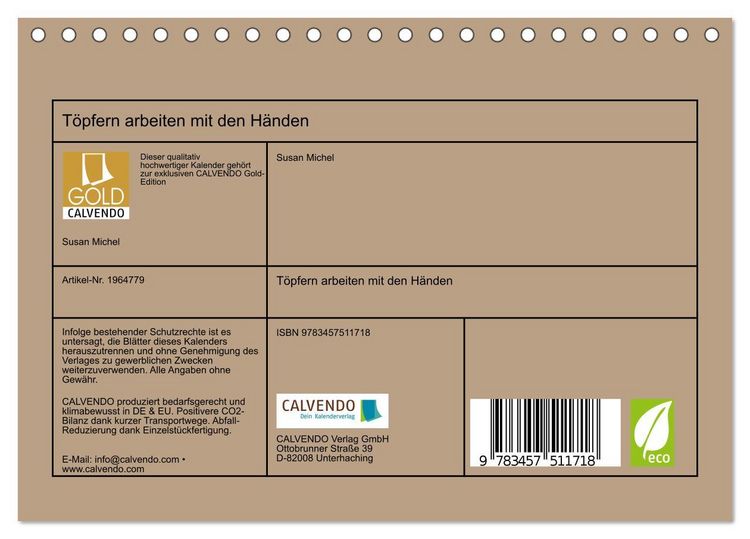 Produktbild: T&ouml;pfern arbeiten mit den H&auml;nden (Tischkalender 2026 DIN A5 quer), CALVENDO Monatskalender