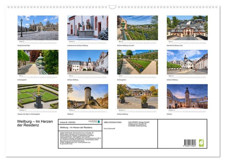 Produktbild: Weilburg &ndash; Im Herzen der Residenz (Wandkalender 2027 DIN A2 quer), CALVENDO Monatskalender