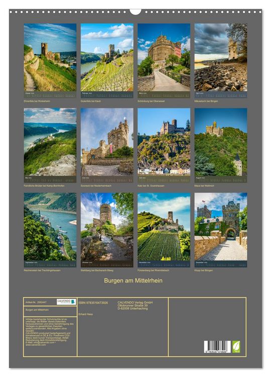 Produktbild: Burgen am Mittelrhein (Wandkalender 2026 DIN A2 hoch), CALVENDO Monatskalender