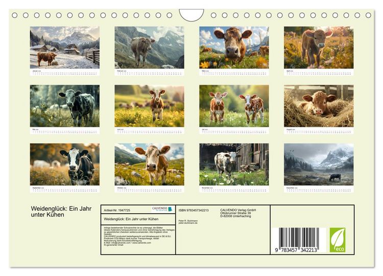 Produktbild: Weidengl&uuml;ck: Ein Jahr unter K&uuml;hen (Wandkalender 2026 DIN A4 quer), CALVENDO Monatskalender