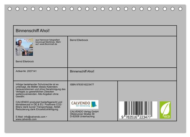Produktbild: Binnenschiff Ahoi! (Tischkalender 2026 DIN A5 quer), CALVENDO Monatskalender