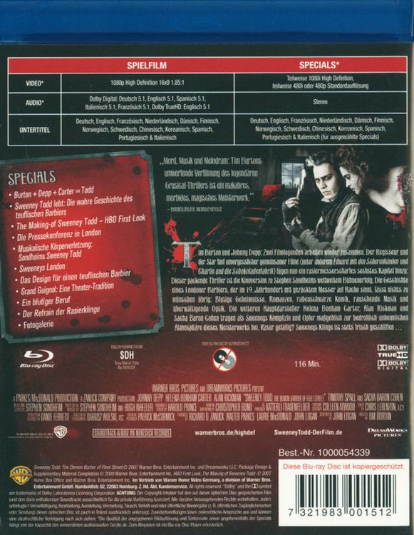 Produktbild: Sweeney Todd - Der teuflische Barbier aus der Fleet Street
