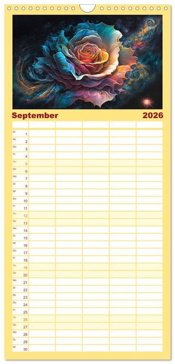 Produktbild: Familienplaner 2026 - Kosmische Bl&uuml;ten mit 5 Spalten (Wandkalender, 21 x 45 cm) CALVENDO