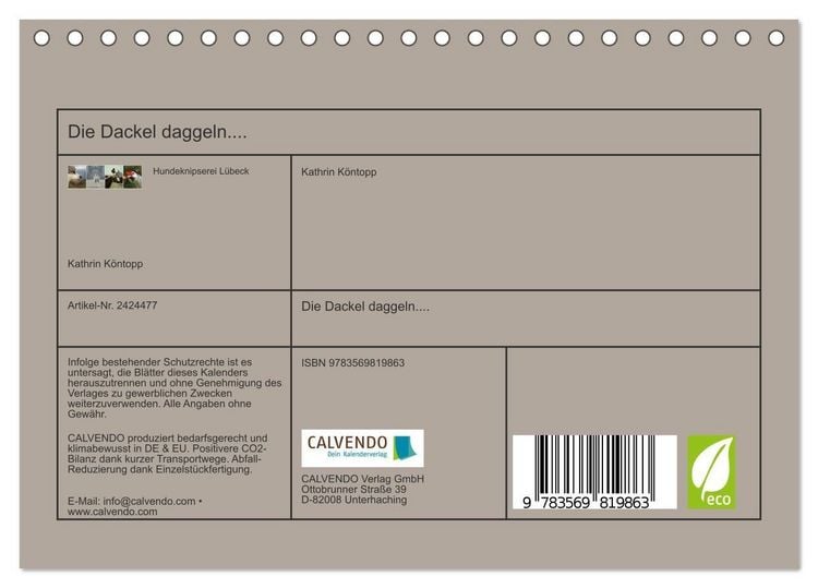Produktbild: Die Dackel daggeln.... (Tischkalender 2027 DIN A5 quer), CALVENDO Monatskalender