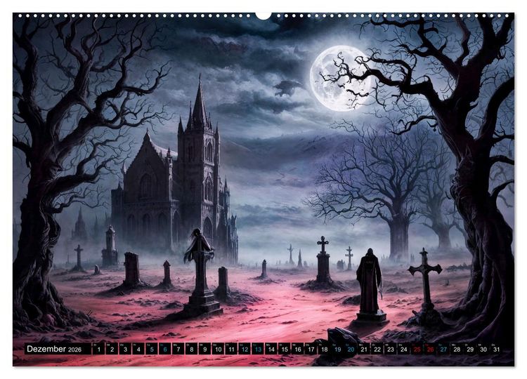 Produktbild: Finsternis der Vampire - Mystischer d&uuml;sterer Fantasy Kalender (Wandkalender 2026 DIN A2 quer), CALVENDO Monatskalender