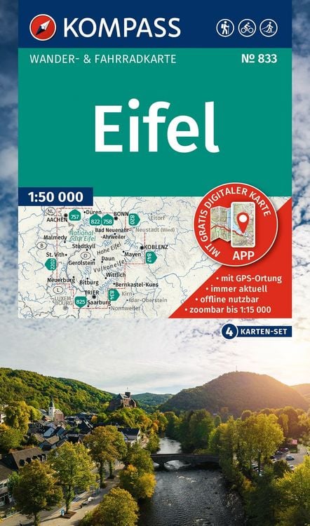 Produktbild: KOMPASS Wanderkarten-Set 833 Eifel (4 Karten) 1:50.000