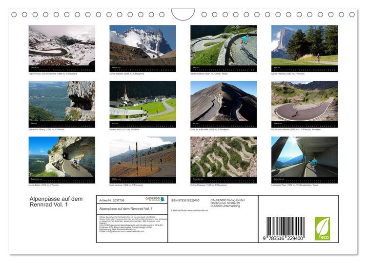 Produktbild: Alpenp&auml;sse auf dem Rennrad Vol. 1 (Wandkalender 2026 DIN A4 quer), CALVENDO Monatskalender