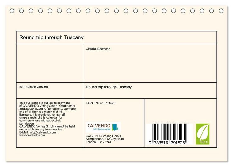 Produktbild: Round trip through Tuscany (Desk Calendar 2027 DIN A5 landscape), CALVENDO 12 Month DeskCalendar