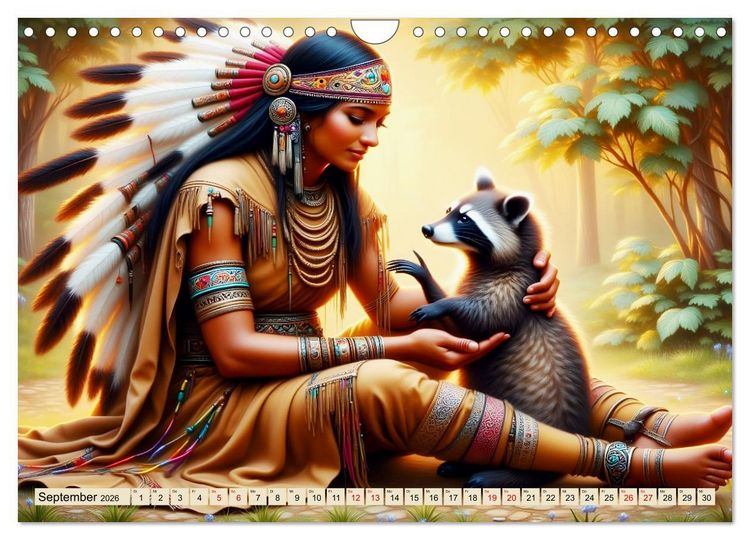 Produktbild: Spirituelle Begleiter - Indianer und Tiere im Einklang (Wandkalender 2026 DIN A4 quer), CALVENDO Monatskalender