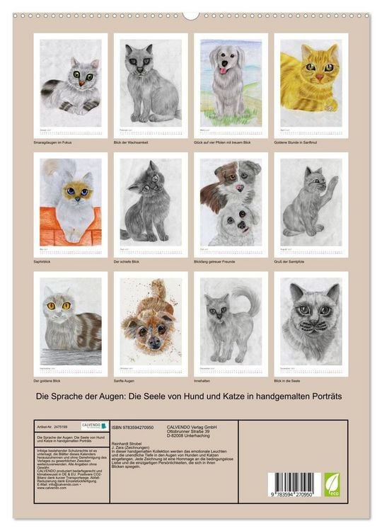 Produktbild: Die Sprache der Augen: Die Seele von Hund und Katze in handgemalten Portr&auml;ts (hochwertiger Premium Wandkalender 2027 DIN A2 hoch), Kunstdruck in Hochglanz